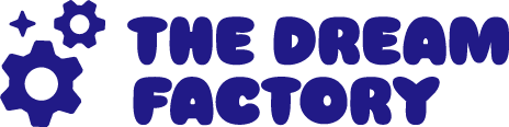 Logo graphic for The Dream Factory displayed on a transparent background. The design features the words “The Dream Factory” arranged in a stacked layout, with “The” in smaller uppercase lettering positioned above the larger, more prominent “Dream Factory” text. The typography appears bold and clean, with smooth, modern letterforms and balanced spacing between characters. The text is rendered in a dark solid colour for strong contrast and clarity. The overall composition is centred and symmetrical, with no additional icons, taglines, gradients, or background elements visible. The transparent background allows the logo to sit seamlessly on any webpage or marketing material while maintaining sharp edges and brand clarity.