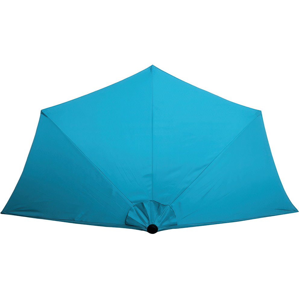 A top-down view of the Half Wall Market Umbrella canopy in ocean teal. The half-octagon shape features evenly spaced stitch lines running from the central lower hub opening toward the perimeter. The canopy fabric appears smooth with slight natural folds. Only the canopy is shown, without the aluminum frame, on a transparent background.