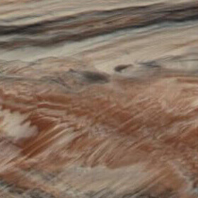 Close-up view of the Tuscan Sun acrylic colour option for Maple Spas hot tubs, showing a warm blend of earthy terracotta, sandy beige, and soft cream tones. The surface features flowing, organic marbling with layered streaks of rust, caramel, and light stone hues running diagonally across the acrylic. Subtle variations in shading create depth and movement, while the glossy finish enhances the richness of the colours and reflects light smoothly, evoking the warmth of natural stone inspired by Mediterranean landscapes.