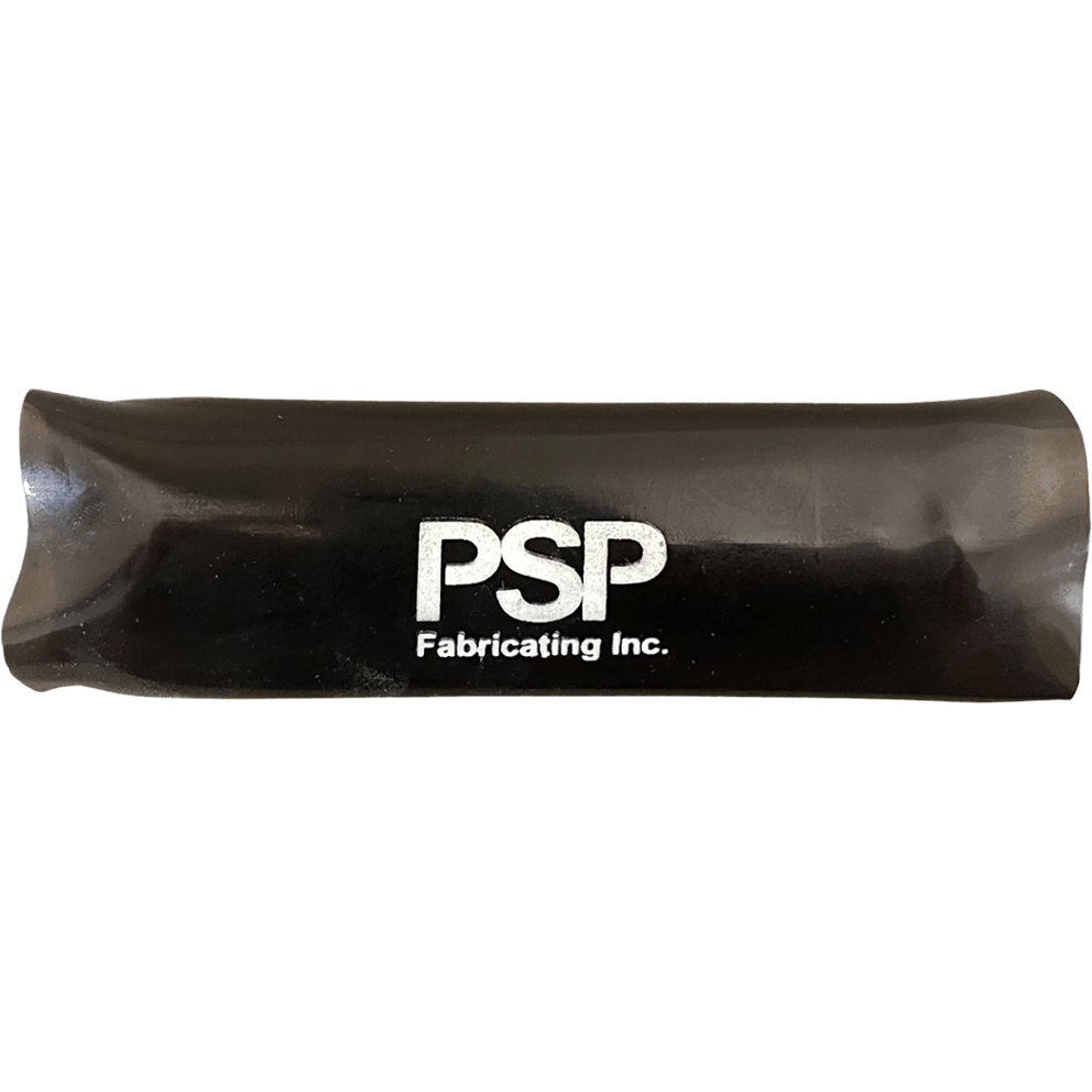Black vinyl spring cover sleeve for a PSP Pool Safety Cover with white PSP Fabricating Inc logo.